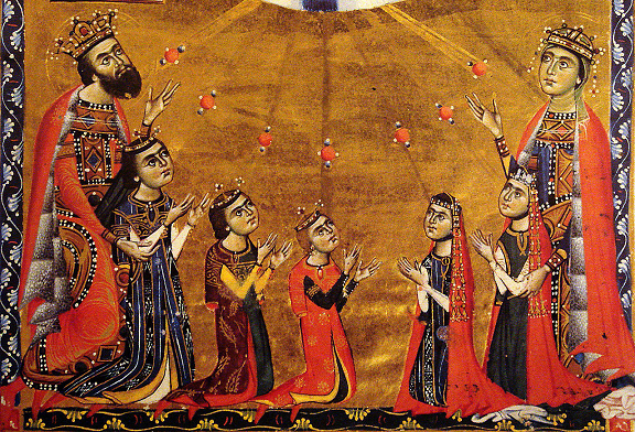 Léon III d'Arménie et Keran de Lampron et 5 de leurs enfants - miniature arménienne - 1272